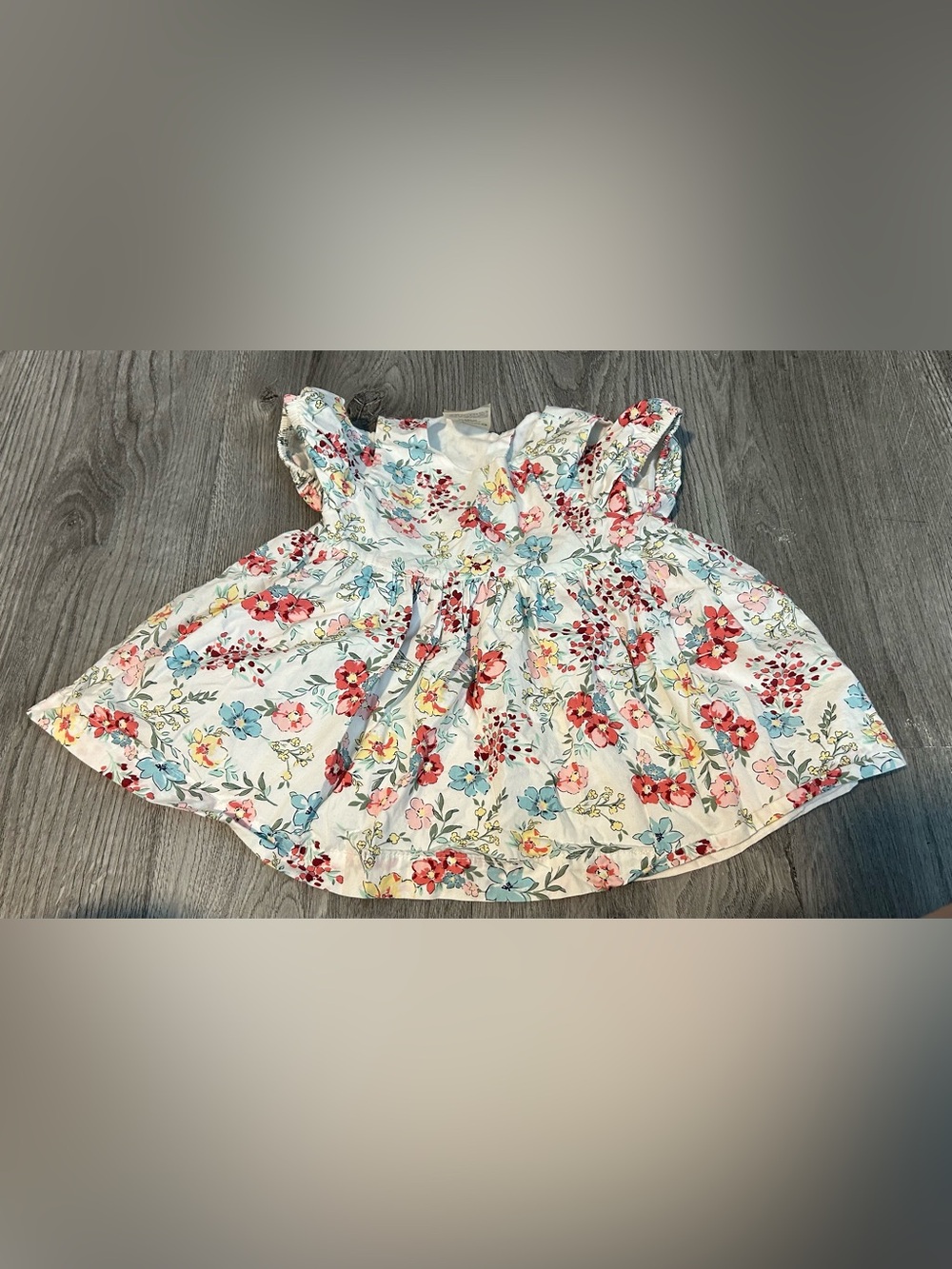 First Impressions White Floral Dress with Red, Pink, Blue & Yellow Flowers 12M